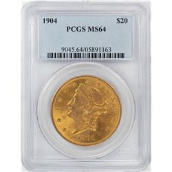 1904 $20 Liberty Head Double Eagle Gold Coin PCGS MS64