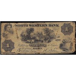 1861 $1 The North Western Bank Warren, PA Obsolete Banknote