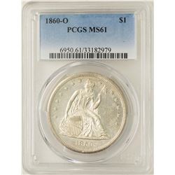 1860-O $1 Seated Liberty Silver Dollar Coin PCGS MS61