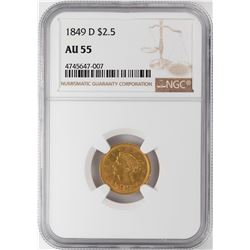 1849-D $2 1/2 Liberty Head Quarter Eagle Gold Coin NGC AU55