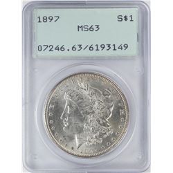 1897 $1 Morgan Silver Dollar Coin PCGS MS63 Old Green Rattler
