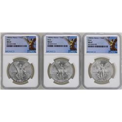 Lot of 1982Mo/1983Mo/1985Mo Mexico Libertad Onza Silver Coins NGC MS67
