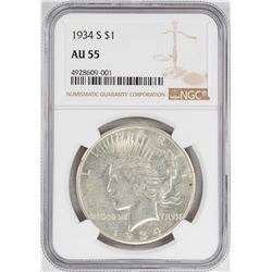 1934-S $1 Peace Silver Dollar Coin NGC AU55