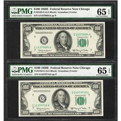 Lot of (2) 1950E $100 Federal Reserve Notes Chicago PMG Gem Uncirculated 65EPQ