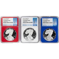 Set of 2019-W $1 Proof American Silver Eagle Coins NGC PF70 Ultra Cameo Red White Blue