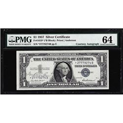 1957 $1 Silver Certificate STAR Note PMG Choice Uncirculated 64EPQ Courtesy Autograph