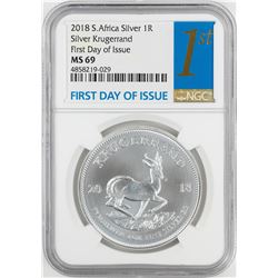 2018 South Africa Krugerrand Silver Coin NGC MS69 First Day of Issue