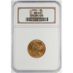 1905 $5 Liberty Head Half Eagle Gold Coin NGC MS62