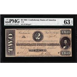 1864 $2 Confederate States of America Note T-70 PMG Choice Uncirculated 63EPQ