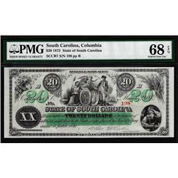 1872 $20 State of South Carolina Revenue Bond Obsolete Note PMG Superb Gem Unc. 68EPQ