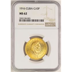 1916 Cuba 10 Pesos Gold Coin NGC MS62