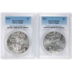 Lot of 2012-2013 $1 American Silver Eagle Coins PCGS MS69