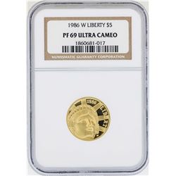 1986-W $5 Liberty Commemorative Gold Coin NGC PF69 Ultra Cameo