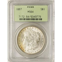 1887 $1 Morgan Silver Dollar Coin PCGS MS64 Old Green Holder Nice Toning