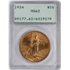 Image 1 : 1924 $20 St. Gaudens Double Eagle Gold Coin PCGS MS62 Green Rattler Holder