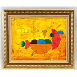 Russian Oil on Canvas Abstract Signed Illegibly