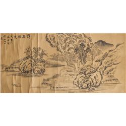 Qing Xi Chinese Ink Landscape Scroll