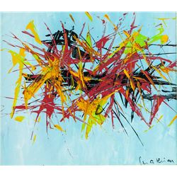 French Abstract Oil on Canvas Signed Illegibly