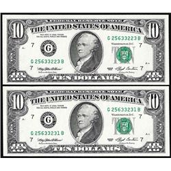 Lot of (2) 1993 $10 Federal Reserve Notes Ink Smear ERROR