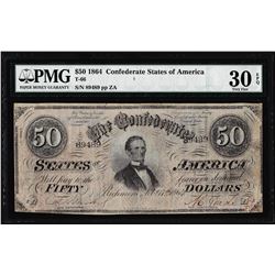 1864 $50 Confederate States of America Note T-66 PMG Very Fine 30EPQ