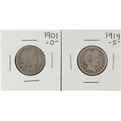 Lot of 1901-O and 1914-S Barber Quarter Coins