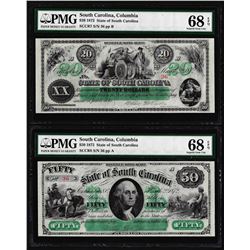 Low Serial Set 1872 $20 & $50 South Carolina Obsolete Notes PMG Superb Gem Unc. 68EPQ