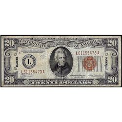 1934A $20 Hawaii WWII Emergency Issue Federal Reserve Notes