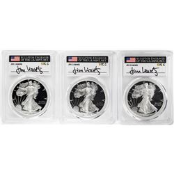(3) Coin 2019-S $1 Proof Silver Eagle Location Set PCGS PR70 FDOI Licaretz Signature