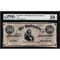 1864 $50 Confederate States of America Note T-66 PMG About Uncirculated 58EPQ