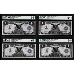Low Serial # Cut Sheet of 1899 $1 Black Eagle Silver Certificate Notes PMG 64EPQ/66EPQ