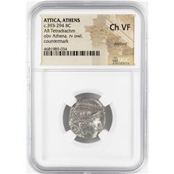 393-294 BC Attica Athens AR Tetradrachm Athena Owl Coin NGC CH VF