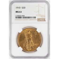 1910 $20 St. Gaudens Double Eagle Gold Coin NGC MS61