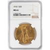Image 1 : 1910 $20 St. Gaudens Double Eagle Gold Coin NGC MS61