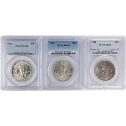 Lot of (3) 1942 Walking Liberty Half Dollar Coins NGC MS64