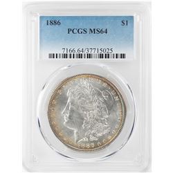 1886 $1 Morgan Silver Dollar Coin PCGS MS64