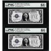 Image 1 : Lot of (2) Consecutive 1928A $1 Funnyback Silver Certificate Notes Fr.1601 PMG Choice Uncirculated 6