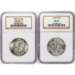 Lot of (2) 1946-D Walking Liberty Half Dollar Coins NGC MS65