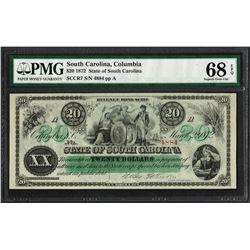 1872 $20 State of South Carolina Revenue Bond Obsolete Note PMG Superb Gem Unc. 68EPQ