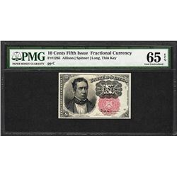 1874 10 Cent Fifth Issue Fractional Currency Note Fr.1265 PMG Gem Uncirculated 65EPQ