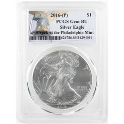 2016-P $1 American Silver Eagle Coin PCGS Gem BU Struck at the Philadelphia Mint
