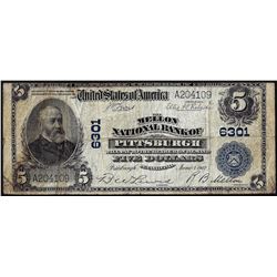 1902PB $5 Mellon National Bank of Pittsburgh, PA CH# 6301 National Currency Note