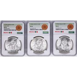 Lot of 1977Mo-1979Mo Mexico 100 Pesos Silver Coins NGC MS64