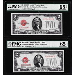 Lot of (2) Consecutive 1928D $2 Legal Tender Notes Fr.1505 PMG Gem Uncirculated 65EPQ