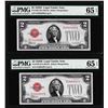 Image 1 : Lot of (2) Consecutive 1928D $2 Legal Tender Notes Fr.1505 PMG Gem Uncirculated 65EPQ