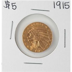1915 $5 Indian Head Half Eagle Gold Coin