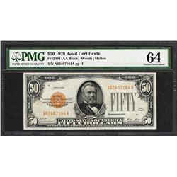 1928 $50 Gold Certificate Note Fr.2404 PMG Choice Uncirculated 64