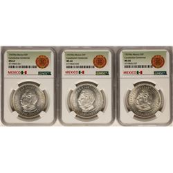 Lot of (3) 1957Mo Mexico 5 Pesos Constitution Centennial Silver Coins NGC MS64