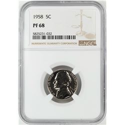 1958 Proof Jefferson Nickel Coin NGC PF68
