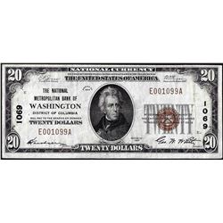 1929 $20 Metropolitan Bank of Washington, D.C. CH# 1069 National Currency Note