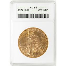 1924 $20 St. Gaudens Double Eagle Gold Coin ANACS MS63